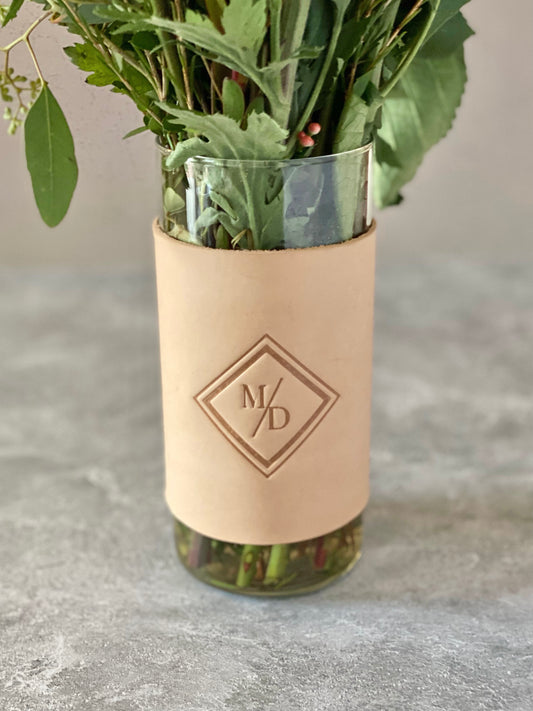 Leather Wrapped Flower Vase - Custom Embossing