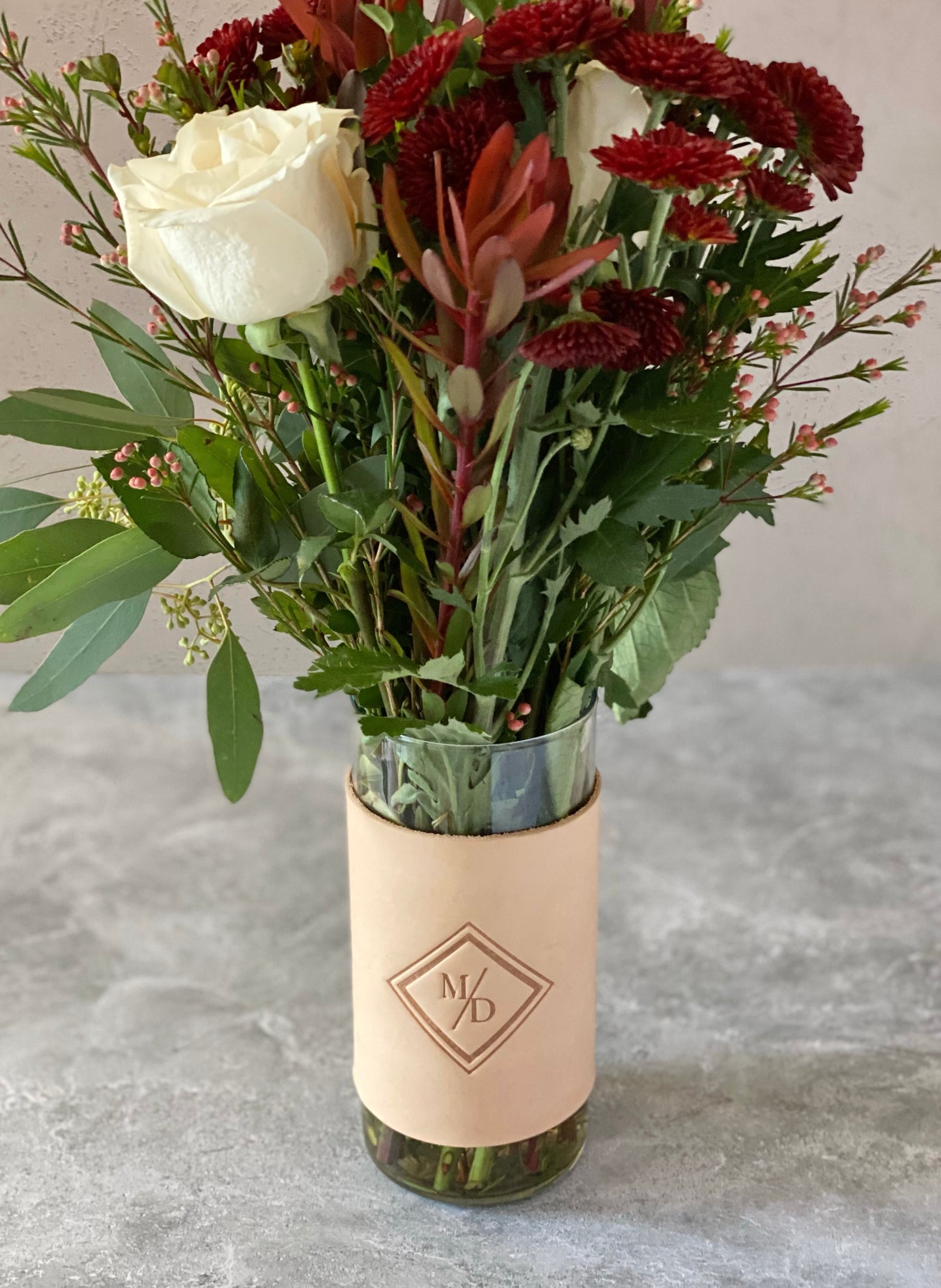 Leather Wrapped Flower Vase - Custom Embossing